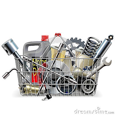 Vector Basket with Car Spares Vector Illustration