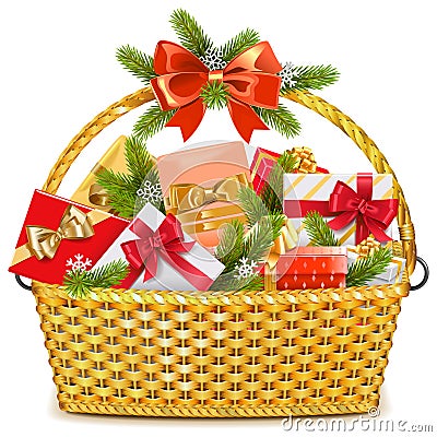 Vector Basket with Christmas Gifts Vector Illustration