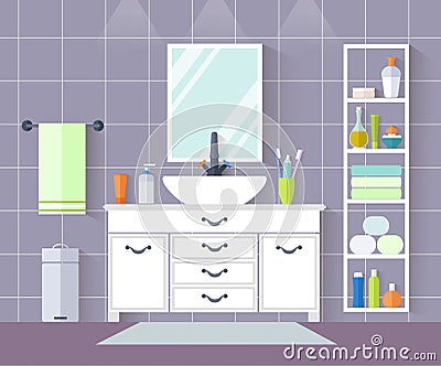 Vector bathroom. Interior design with furniture in flat style. Vector Illustration