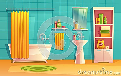 Vector bathroom interior, room with furniture, bathtub Vector Illustration