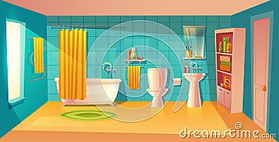 Vector bathroom interior, room with furniture, bathtub Vector Illustration