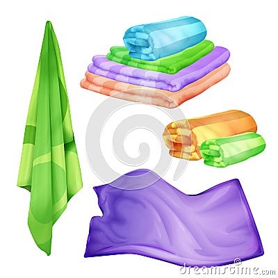 Vector realistic bathroom, spa colored towel set. Vector Illustration