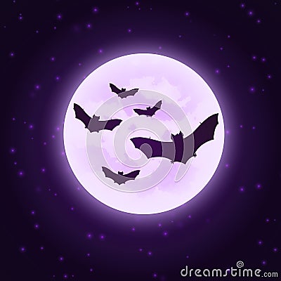 Vector bats with moon. Halloween illustration. Vector Illustration