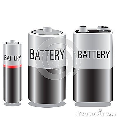 Vector of batteries aa, aaa, big, and nine volts Vector Illustration