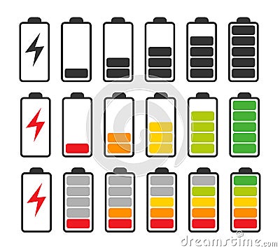 Vector battery recharge symbol set Vector Illustration