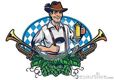 Bavarian man badge for oktoberfest Vector Illustration