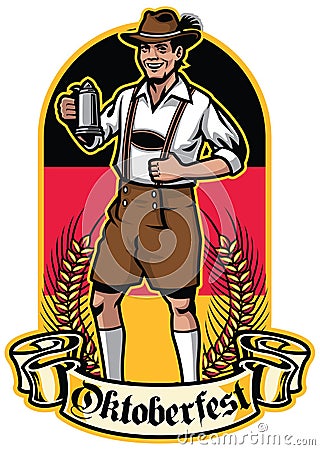 Bavarian man ready to celebrate oktoberfest Vector Illustration