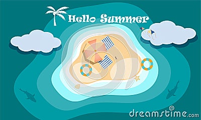 Vector of beach activity concept on the top view, Hello and welcome summer season Stock Photo