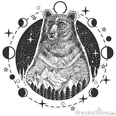 Vector bear head tattoo or t-shirt print design Vector Illustration