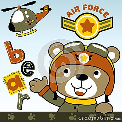 Vector bear the military helicopter pilot Vector Illustration