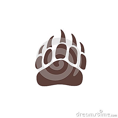 Vector bear paw footstep silhouette for logo, icon, poster, banner. Wild animal paw print with claws. The trail of bear, imprint. Stock Photo