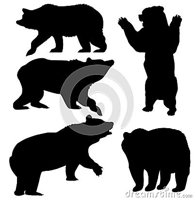 Vector set of bears. wild animals background. Vector Illustration