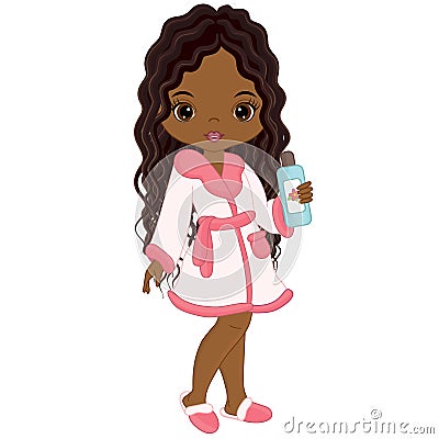 Vector Beautiful African American Girl Taking Spa Treatment Vector Illustration