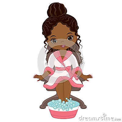 Vector Beautiful African American Girl Taking Spa Treatment Vector Illustration