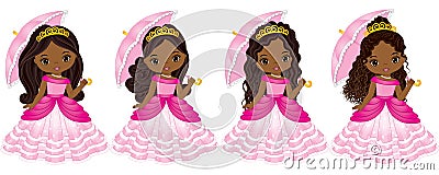 Vector Beautiful African American Princesses with Various Hairstyles Vector Illustration