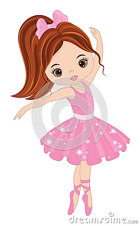 Vector Beautiful Ballerina in Pink Tutu Dress Dancing Vector Illustration