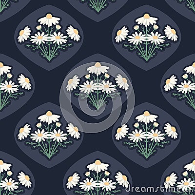 Vector Beautiful Camomile Bouquet seamless pattern background. Perfect for fabric, wallpaper and scrapbooking projects. Vector Illustration