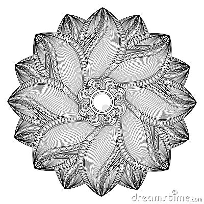 Vector Beautiful Deco Monochrome Contour Mandal Vector Illustration