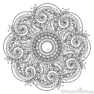 Vector Beautiful Deco Monochrome Contour Mandala Vector Illustration