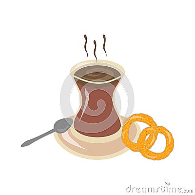 Vector beautiful delicious hot tea in a traditional glass cup Vector Illustration