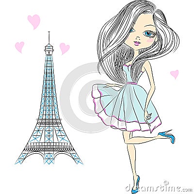 Vector beautiful fashion girl in Paris Vector Illustration