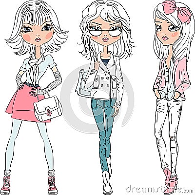 Vector beautiful fashion girls top models Vector Illustration