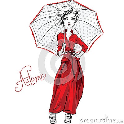 Vector fashion girl in autumn clothes Vector Illustration