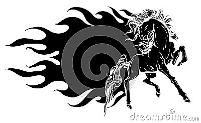 Vector Beautiful fiery horse black silhouette isolated on white Vector Illustration