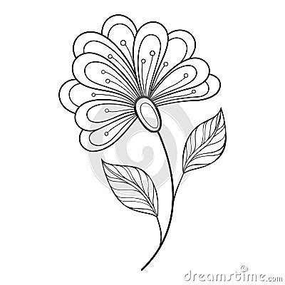 Vector Beautiful Monochrome Contour Flower Vector Illustration