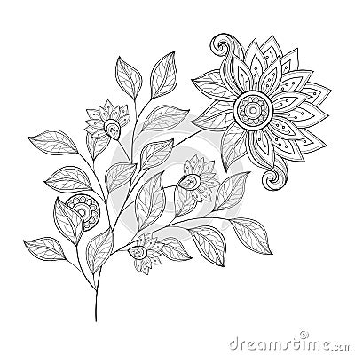 Vector Beautiful Monochrome Contour Flower Vector Illustration