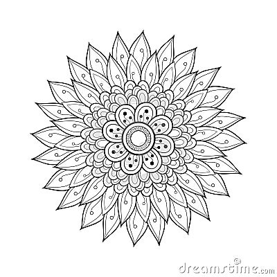 Vector Beautiful Monochrome Contour Flower Vector Illustration