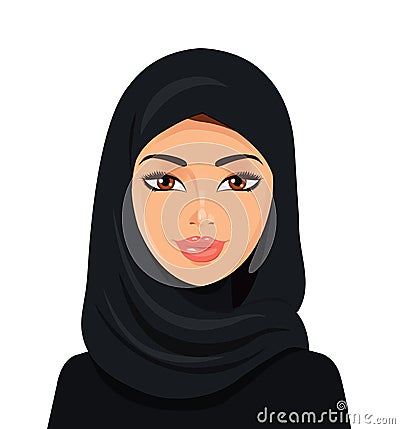 Vector - Beautiful muslim woman in black hijab. Isolated Vector Illustration