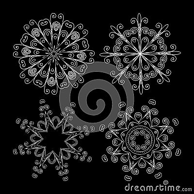 Beautiful ornamental rosettes set. For ethnic or tattoo design. Vector Illustration