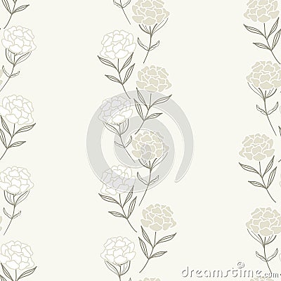 Vector Beautiful Peony Stripes in Light Creme seamless pattern background Stock Photo