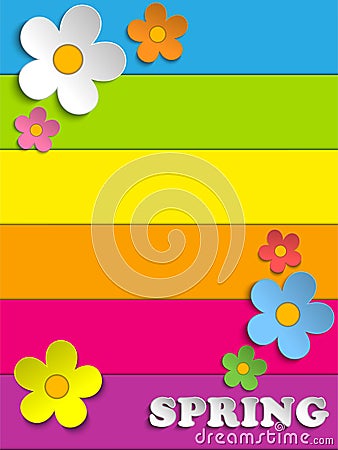 Beautiful Spring Flowers Rainbow Background Vector Illustration