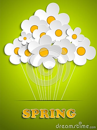 Beautiful Spring White Flowers Background Vector Illustration