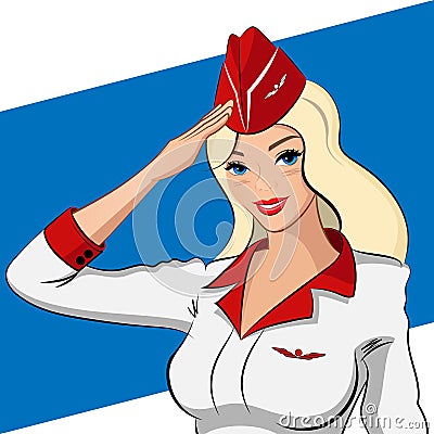 Stewardess in a red and white dress blondie Vector Illustration