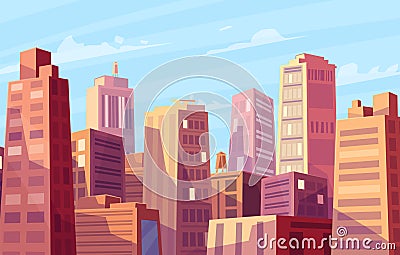 Vector beautiful sunshine over cartoon city. Vector Illustration