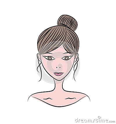 Vector, beautiful young girl model, cartoon, beautiful women face, sketch drawing, for cosmetics, spa, beauty Vector Illustration