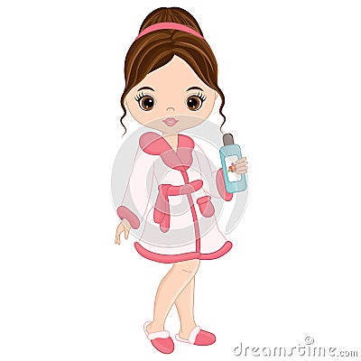 Vector Beautiful Young Girl Taking Spa Treatment Vector Illustration