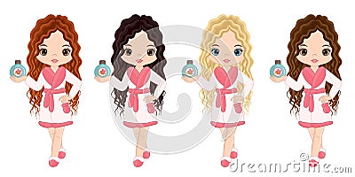 Vector Beautiful Young Girls Taking Spa Treatment Vector Illustration