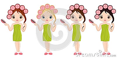 Vector Beautiful Young Girls Taking Spa Treatment Vector Illustration