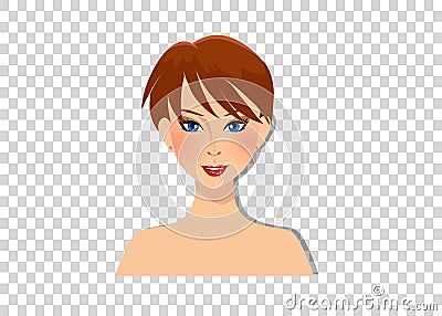 Beautiful brown-haired girl with blue eyes and magnificent bob hairstyle Vector Illustration