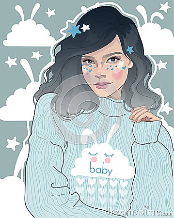 girl in a cute pajamas Vector Illustration