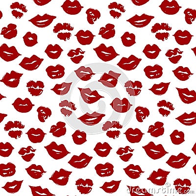 Vector beauty seamless pattern of red lips. lip make-up. Sw Vector Illustration