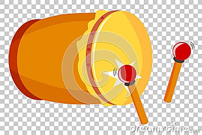 Bedug or beduk, indonesia traditional drum and stick at transparent effect background Vector Illustration