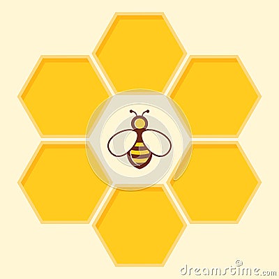 Vector bee and honeycomb icon Vector Illustration