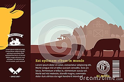 Vector beef illustration with cows, calves and farm Vector Illustration