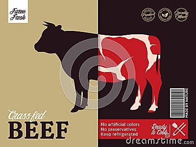 Vector beef packaging design concept with bull silhouette Vector Illustration