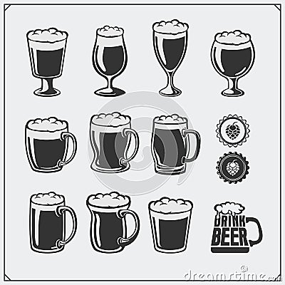 Vector beer glassware set. Vector Illustration